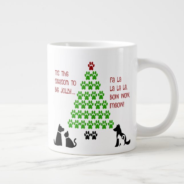 Paw Print Xmas Tree, Tis the Season Giant Coffee Mug (Right)