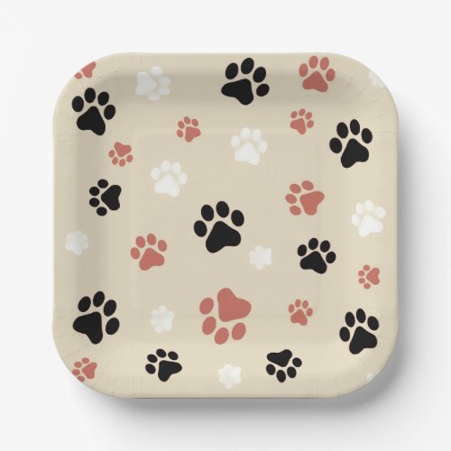 Paw printed small square paper plates