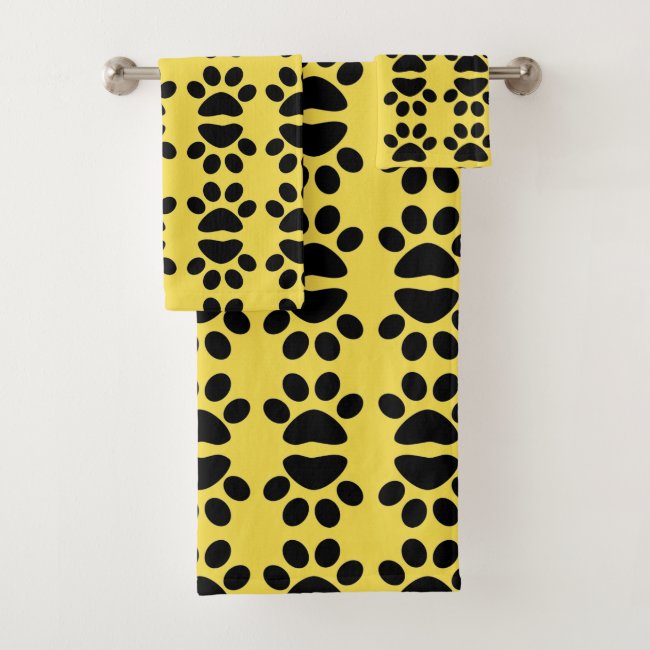 Paw Prints Abstract Pattern Yellow Bath Towel Set