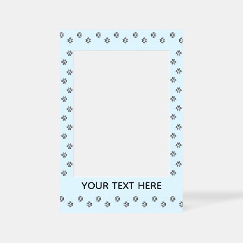 Paw Prints All Around on Light Blue Custom Text Selfie Frame