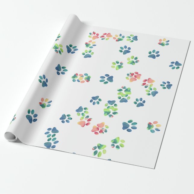 Paw Prints All Over Wrapping Paper (Unrolled)
