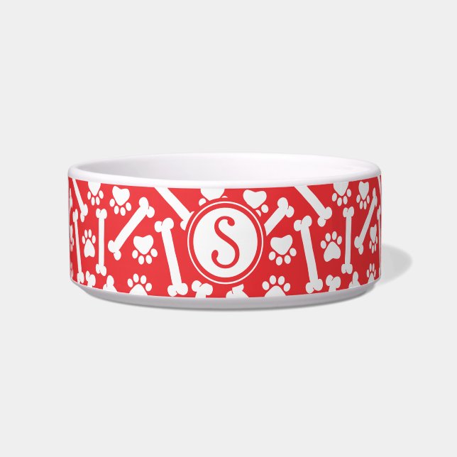 Paw Prints and Bones Christmas Dog Bowl (Front)
