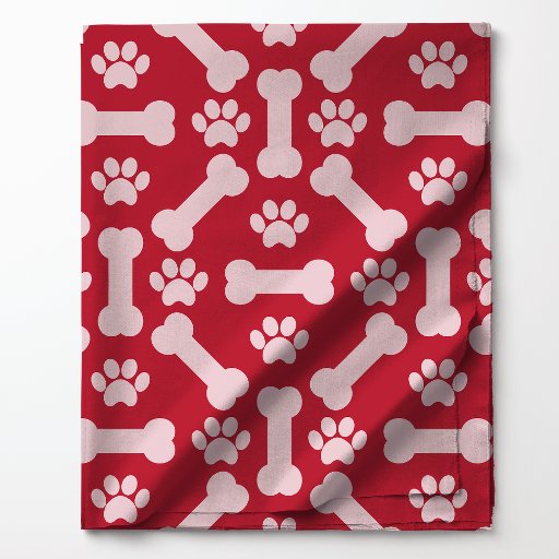 Paw Prints and Bones Red Fabric