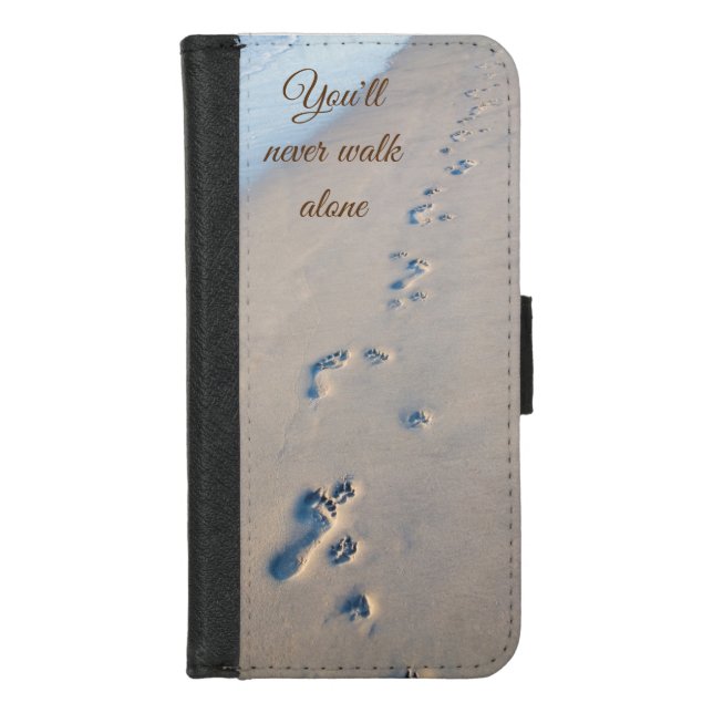 Paw prints and footprints in the sand iPhone wallet case (Front)