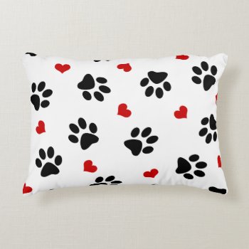 Paw Prints And Hearts Accent Pillow by xgdesignsnyc at Zazzle