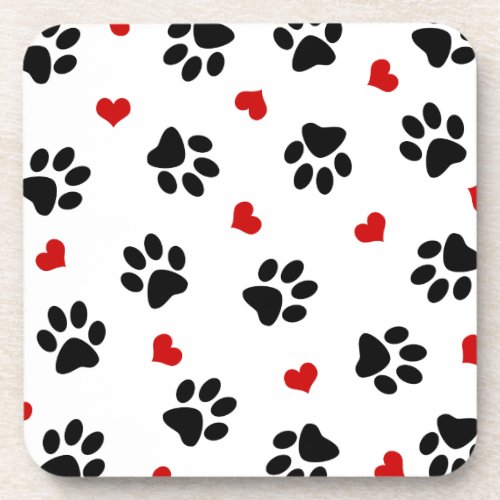 Paw Prints and Hearts Beverage Coaster