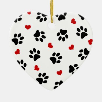 Paw Prints And Hearts Ceramic Ornament by xgdesignsnyc at Zazzle