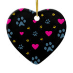 Paw Prints and Hearts Ceramic Ornament