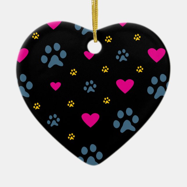 Paw Prints and Hearts Ceramic Ornament (Front)