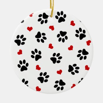 Paw Prints And Hearts Ceramic Ornament by xgdesignsnyc at Zazzle