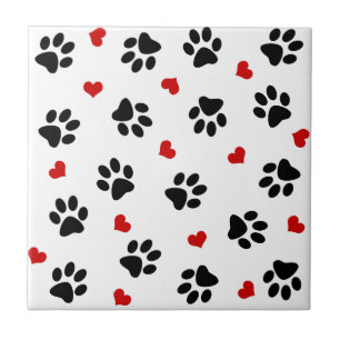 Paw Prints and Hearts Ceramic Tile