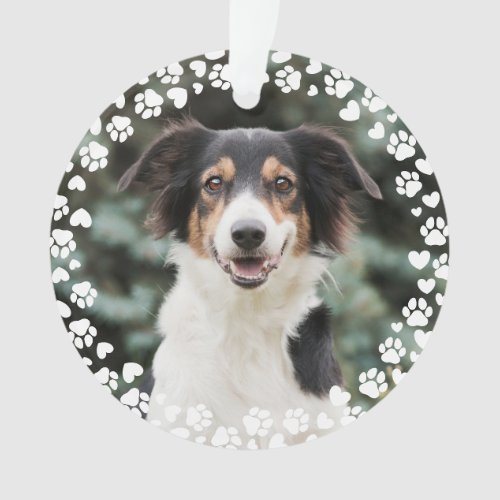Paw Prints and Hearts Frame Custom Pet Photo Ornament
