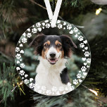 Paw Prints and Hearts Frame Custom Pet Photo Ornament<br><div class="desc">Custom pet ornament for dog (or cat) lovers features a photo of your furry friend on the front and back with a cute and modern round frame of paw prints and hearts. Simply upload a favorite photo of your pet to make this your own!</div>