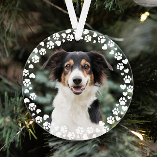 Paw Prints and Hearts Frame Custom Pet Photo Ornament