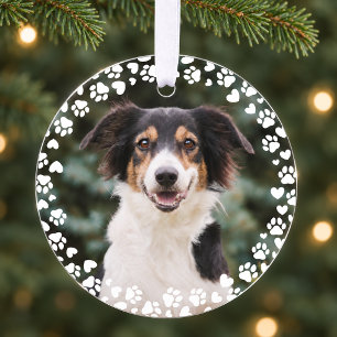 Paw Prints and Hearts Frame Custom Pet Photo Ornament