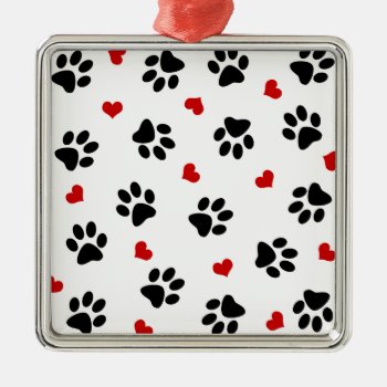 Paw Prints And Hearts Metal Ornament by xgdesignsnyc at Zazzle