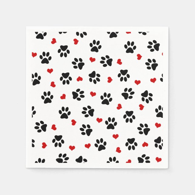 Paw Prints and Hearts Napkins (Front)