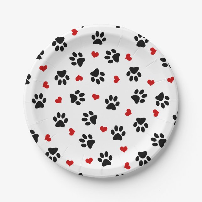 Paw Prints and Hearts Paper Plates (Front)
