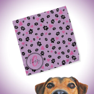 Paw prints and hearts pattern Lilac Monogram name Bandana