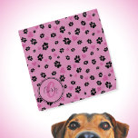 Paw prints and hearts pattern Pink Monogram name Bandana<br><div class="desc">Cute bandana with black paw prints and pink hearts pattern on pink color. Lovely accessory for dogs and dog owners :) • Personalize it with pet's name and monogram, delete text or customize further - edit fonts, colors, resize/move/delete elements, add text and more, or transfer it on another product. •...</div>