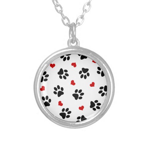 Paw Prints and Hearts Silver Plated Necklace