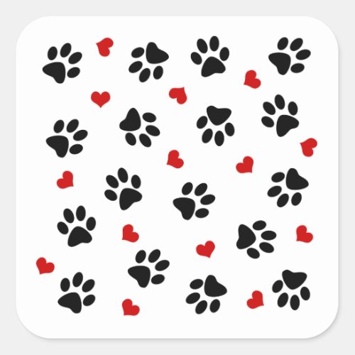 Paw Prints and Hearts Square Sticker