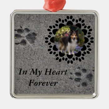 Paw Prints And Photo Metal Ornament by Paws_At_Peace at Zazzle
