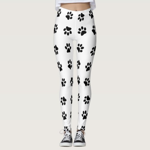 Paw Prints Art Leggings  Black and White