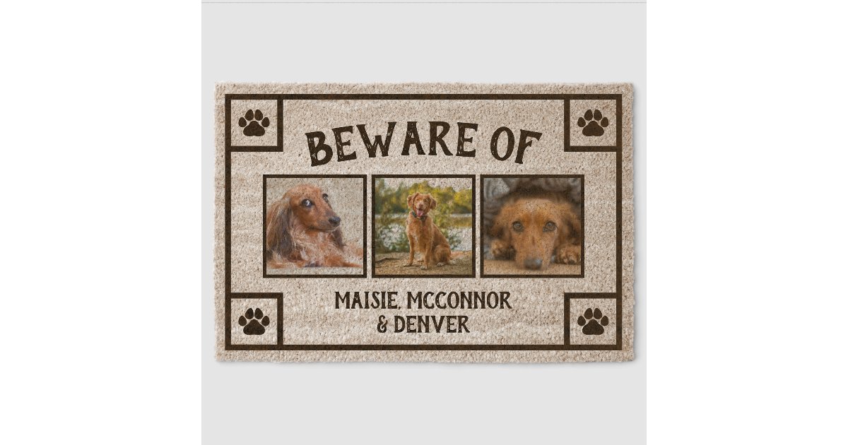Paw Prints Beware of Dog Names Three Photos Doormat Zazzle