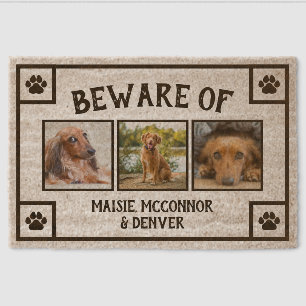 Paw Prints Beware of Dog Names - Three Photos Fiber Doormat