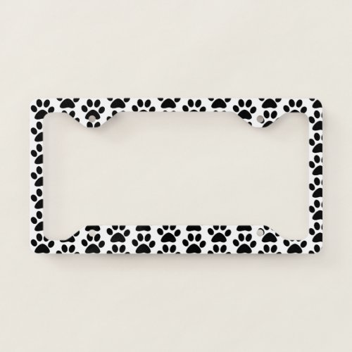 Paw Prints Black And White Animal Patterns Cute License Plate Frame