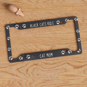Paw Prints Black Cats Rule Custom License Plate Frame