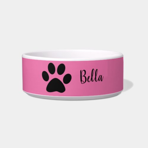 Paw Prints Black Pink Monograms Cute Modern Bowl