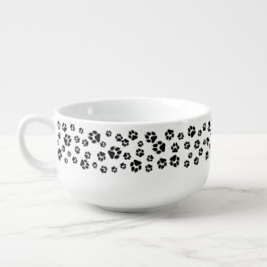 Paw Prints Black White Pattern Soup Mug