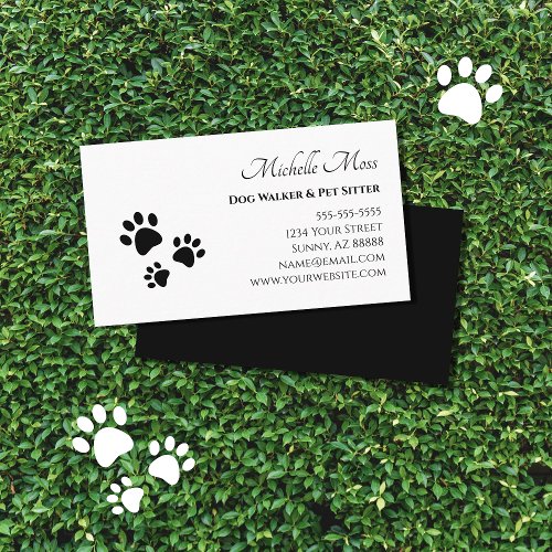 Paw Prints Black White Pet Sitter  Business Card