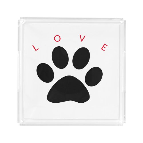 Paw Prints Black White Pets Love Cute  Acrylic Tray