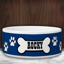 Paw Prints Blue Personalized Pet Bowl