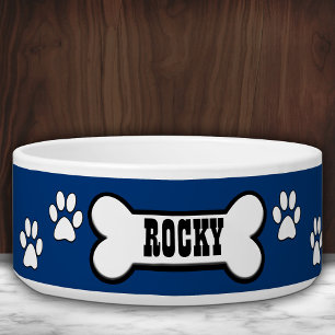 Paw Prints Blue Personalized Pet Bowl