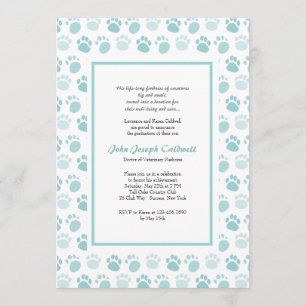 Paw Prints Blue Veterinary School Graduation Invitation