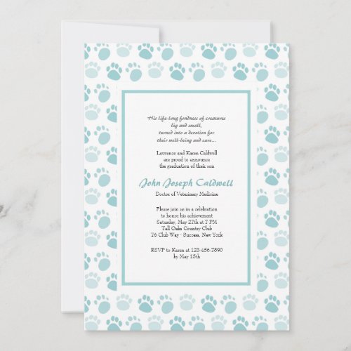 Paw Prints Blue Veterinary School Graduation Invitation