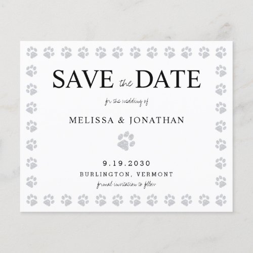 Paw Prints Budget Non Photo Save The Date Postcard