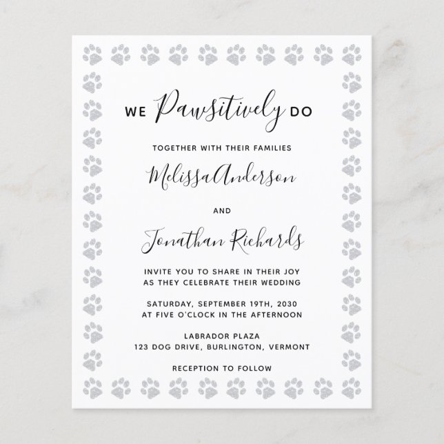 Paw Prints Budget Wedding Invitation Postcard (Front)