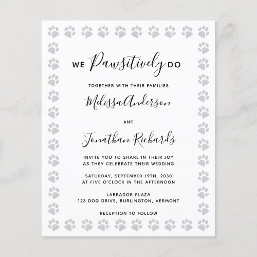 Paw Prints Budget Wedding Invitation Postcard