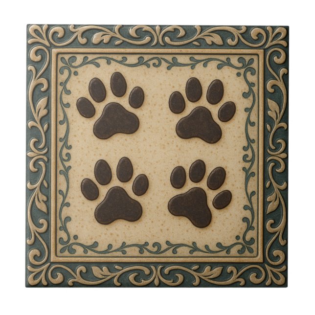 Paw Prints Ceramic Tile (Front)