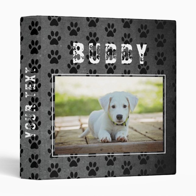 Paw Prints Chalkboard Pet Dog Photo Album Binder (Front/Spine)