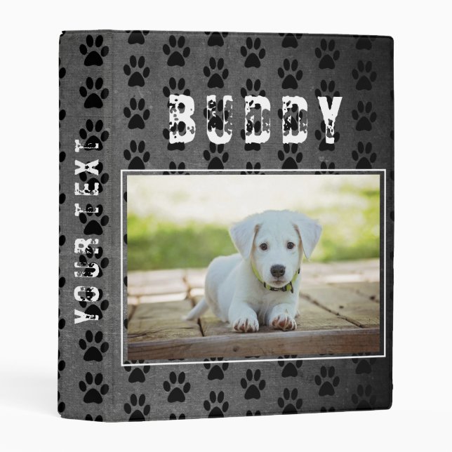 Paw Prints Chalkboard Pet Dog Photo Album Mini Binder (Front/Spine)