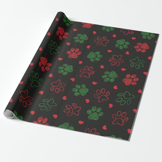Paw prints Christmas design Wrapping Paper (Unrolled)