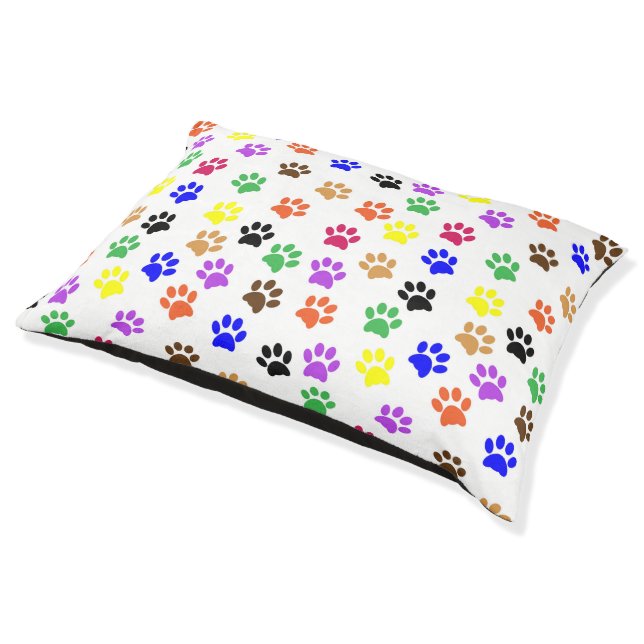 Paw Prints Colorful Dog Bed (Angled)