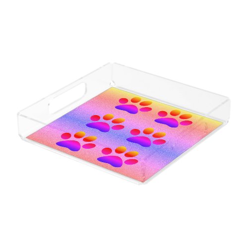 Paw Prints Colorful Glittery Rose Gold  Multicolor Acrylic Tray