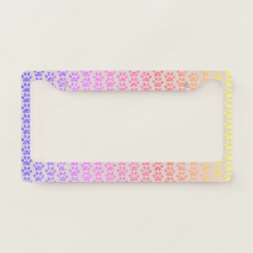 Paw Prints Colorful Multicolor Pink Yellow Ombre License Plate Frame